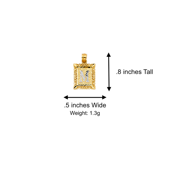 14k Gold Initial Necklace - Two Tone Square Initial Gold Pendant - LE2051P