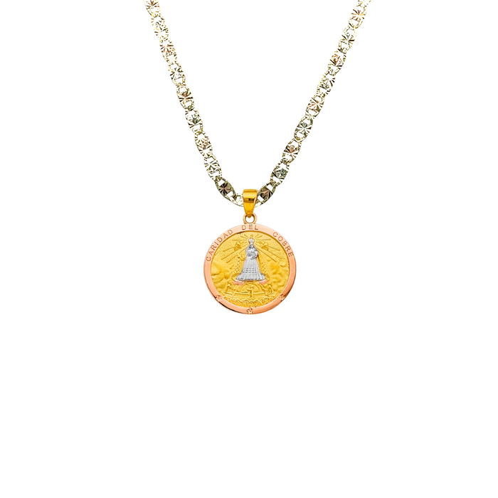 14k Gold Virgin Mary Necklace - Two Tone Caridad Del Cobre Gold Pendant - Solid Chain - LE2774