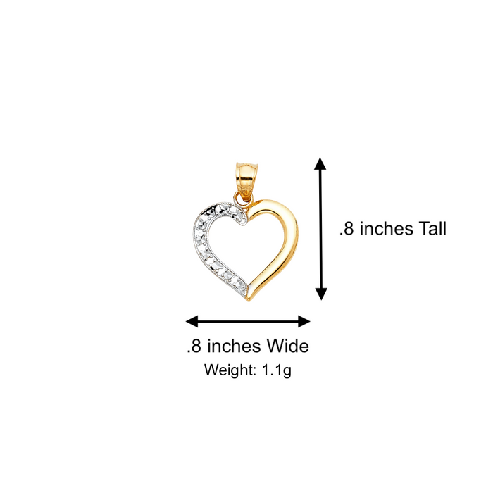 14k Gold Heart Necklace - Two Tone Diamond Cut Gold Heart Pendant - Solid Chain - LE0436