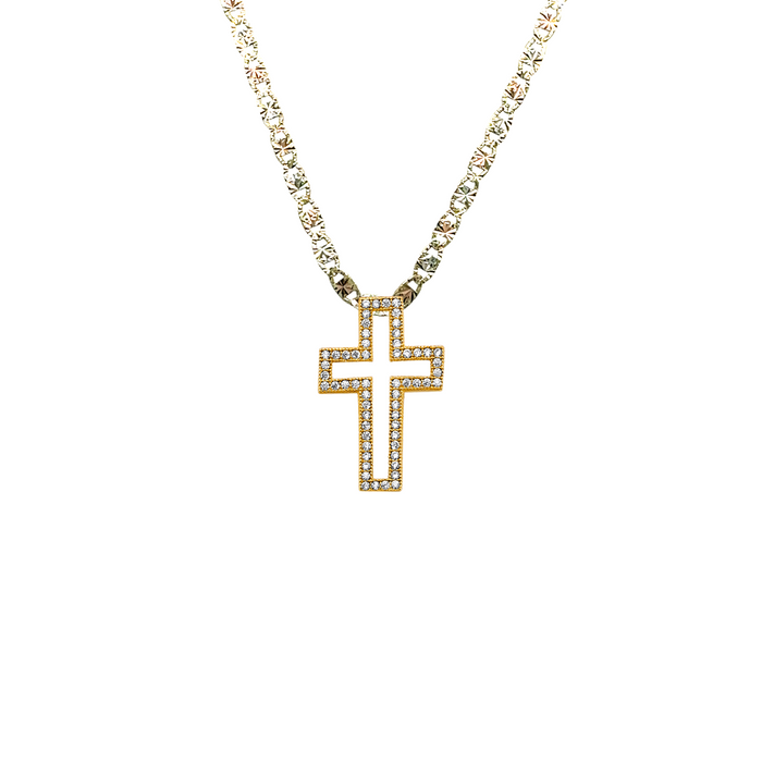 14k Gold Cross Necklace - Gemstone Outline Gold Cross - Solid Chain - LE2606