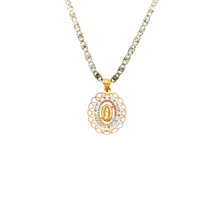 14k Gold Virgin Mary Necklace - Gemstone Virgin Mary Gold Pendant - Solid Chain - LE0807