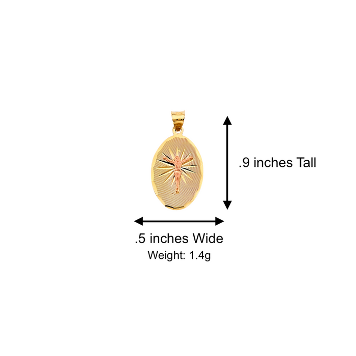14k Gold Jesus Necklace - Diamond Cut Oval Jesus Gold Pendant - Solid Chain - LE2905