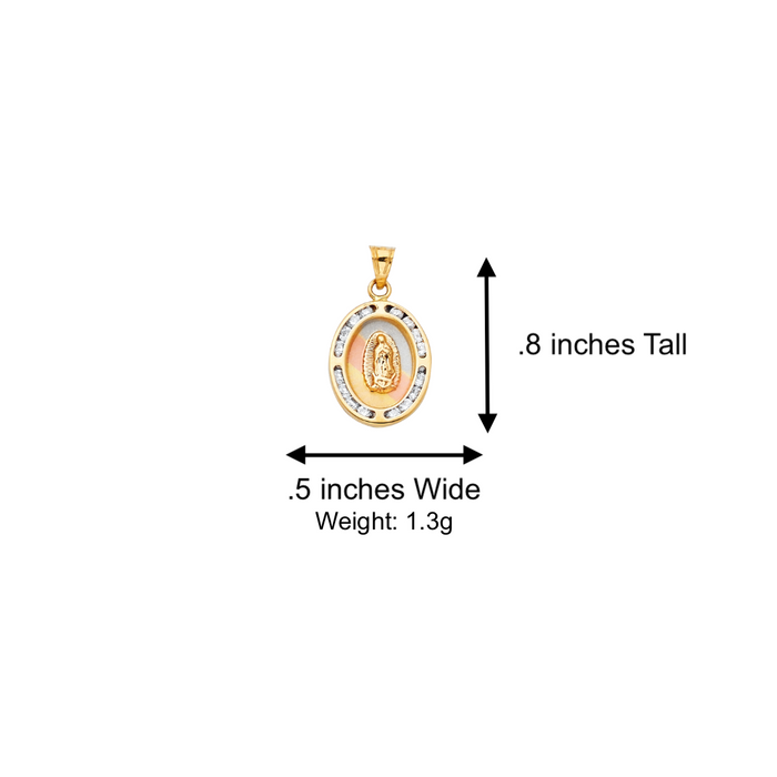 14k Gold Virgin Mary Necklace - Tri Tone Gemstone Oval Virgin Mary Gold Pendant - Solid Chain - LE0191