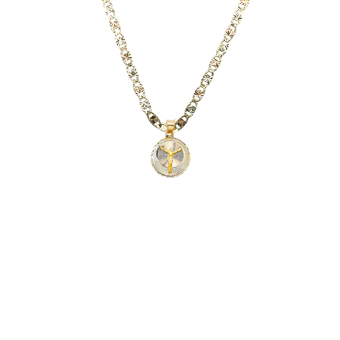 14k Gold Jesus Necklace - Tri Tone Double Sided Virgin Mary Jesus Gold Pendant - Solid Chain - LE2152