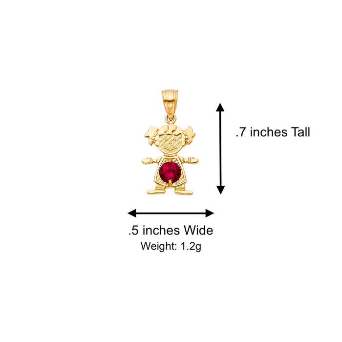14k Gold Birthstone Necklace - July Girl Daughter Niña Gemstone Gold Pendant - Solid Chain - LE066007