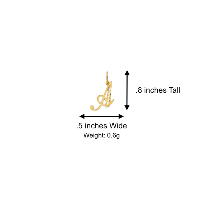 14k Gold Initial Necklace - Diamond Cut Cursive Initial Gold Pendant - Solid Figaro Chain - LE2055FC