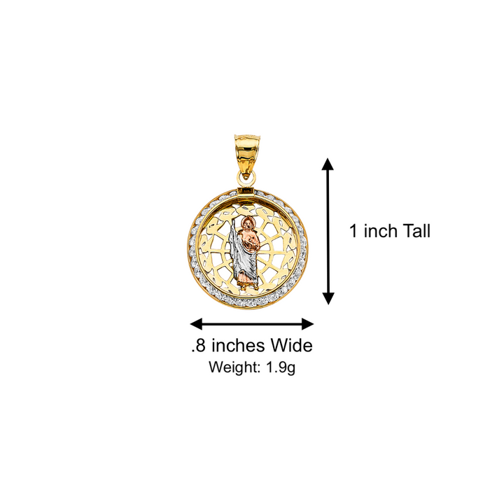 14k Gold San Judas Chain - Round Gemstone San Judas Gold Pendant - Solid Chain - LE3050
