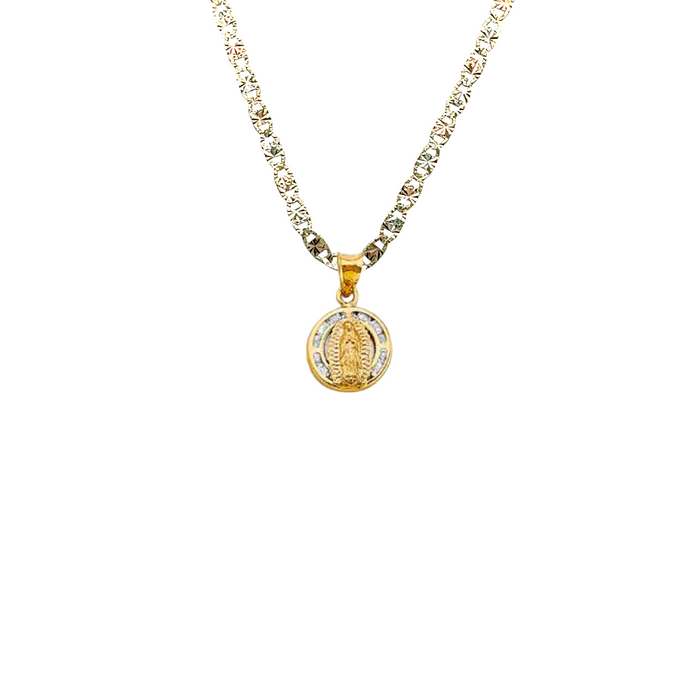 14k Gold Virgin Mary Necklace - Gemstone Virgin Mary Gold Pendant - Solid Chain - LE0791