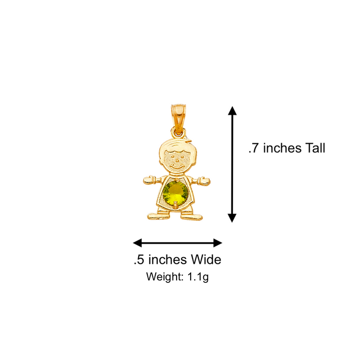 14k Gold Birthstone Necklace - August Boy Son Niño Gemstone Gold Pendant - Solid Chain - LE066108