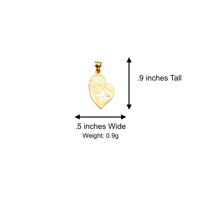 14k Gold Mom Necklace - Mother Daughter Heart Gold Pendant - Solid Chain - LE2384