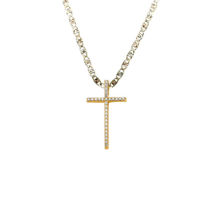 14k Gold Cross Necklace - Gemstone Gold Cross - Solid Chain - LE2604