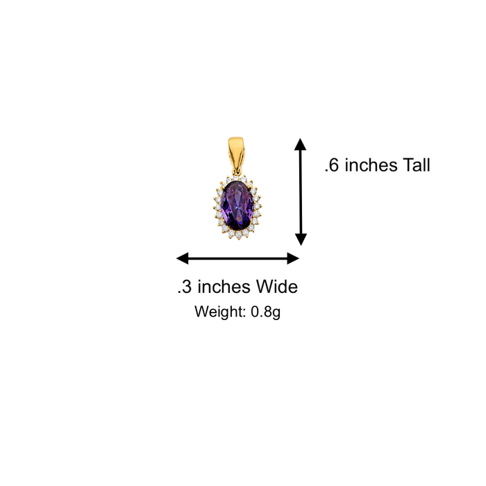 14k Gold Birthstone Necklace - February Oval Gemstone Gold Pendant - Solid Chain - LE303702