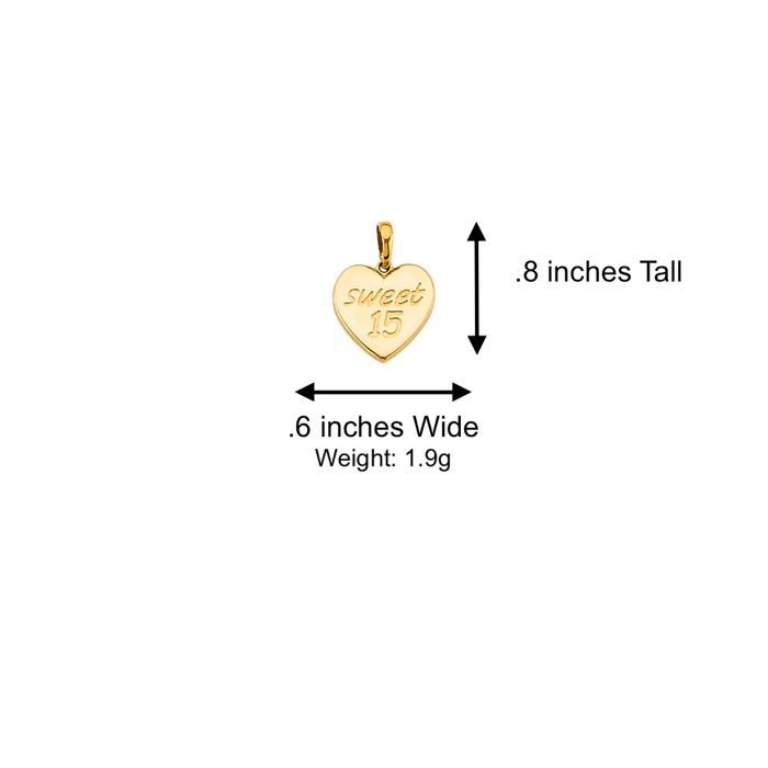 14k Quince Gold Necklace - High Polish Heart Sweet 15 Gold Pendant - Solid Chain - LE2972