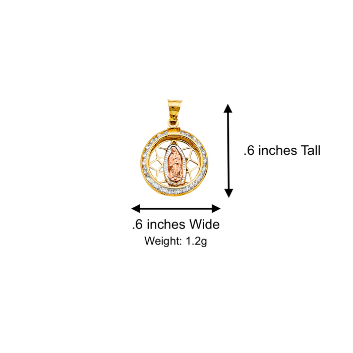 14k Gold Virgin Mary Necklace - Tri Tone Round Gemstone Virgin Mary Gold Pendant - Solid Chain - LE2725