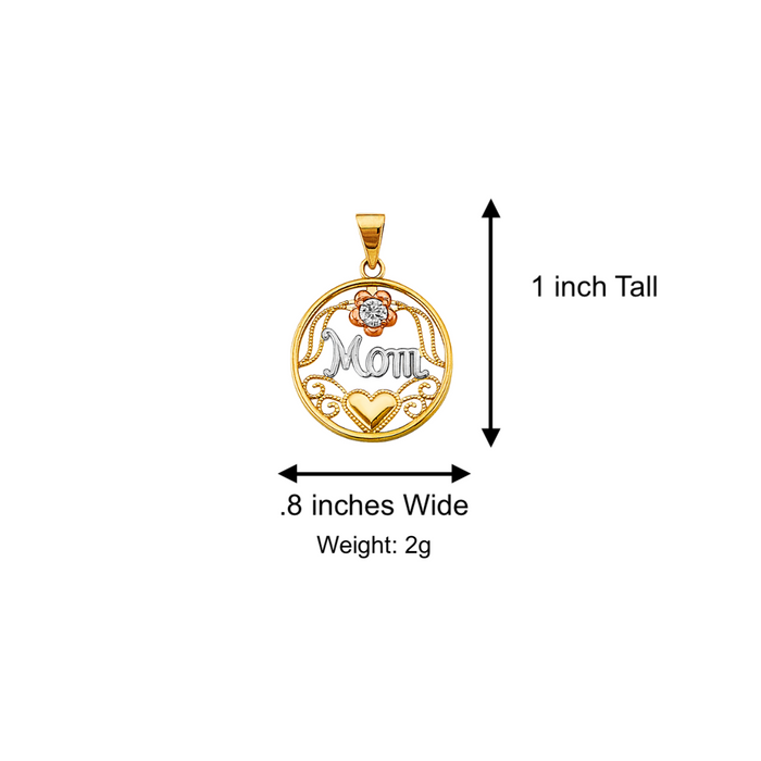 14k Gold Mom Necklace - Tri Tone Gemstone Flower Mom Gold Pendant - Solid Chain - LE2693
