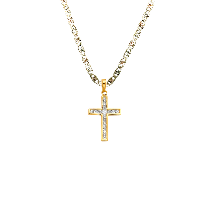 14k Gold Cross Necklace - Gemstone Gold Cross - Solid Chain - LE0820