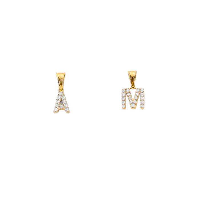 14k Gold Initial Necklace - Two Tone Gemstone Initial Gold Pendant - LE2123P