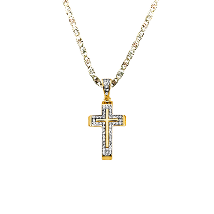 14k Gold Cross Necklace - Gemstone Gold Cross - Solid Chain - LE2605