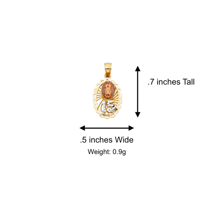 14k Quince Gold Necklace - Tri Tone Virgin Mary 15 Gold Pendant - Solid Chain - LE0373