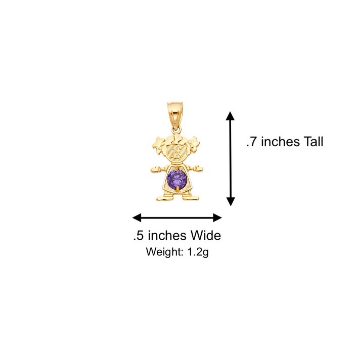 14k Gold Birthstone Necklace - February Girl Daughter Niña Gemstone Gold Pendant - Solid Chain - LE066002