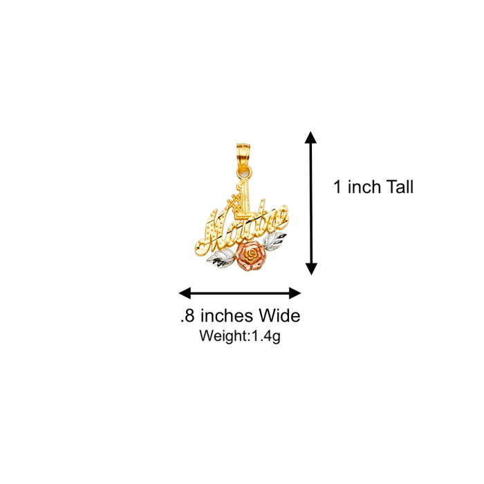 14k Gold Mom Necklace - #1 Madre Tri Tone Gold Pendant - Solid Chain - LE2390