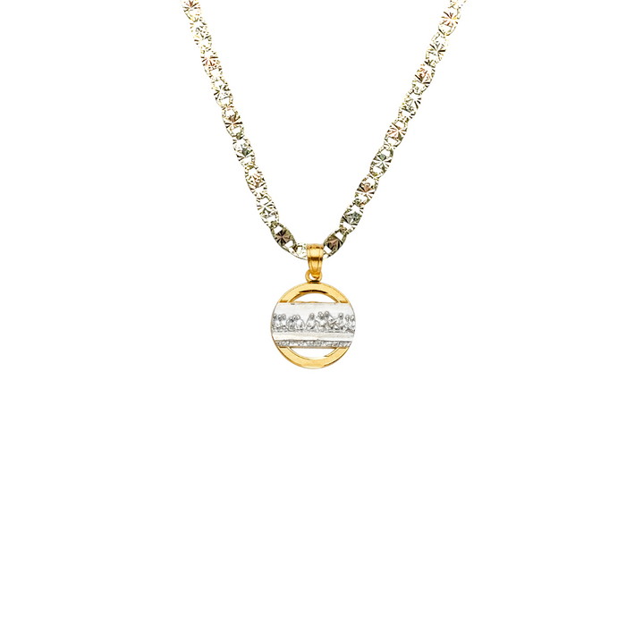 14k Gold Jesus Necklace - Two Tone Round Last Supper Jesus Gold Pendant - Solid Chain - LE2270