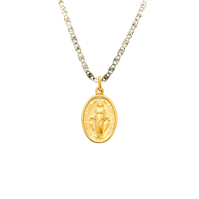 14k Gold Virgin Mary Necklace - La Milagrosa Virgin Mary Jesus Gold Pendant - Solid Chain - LE2072