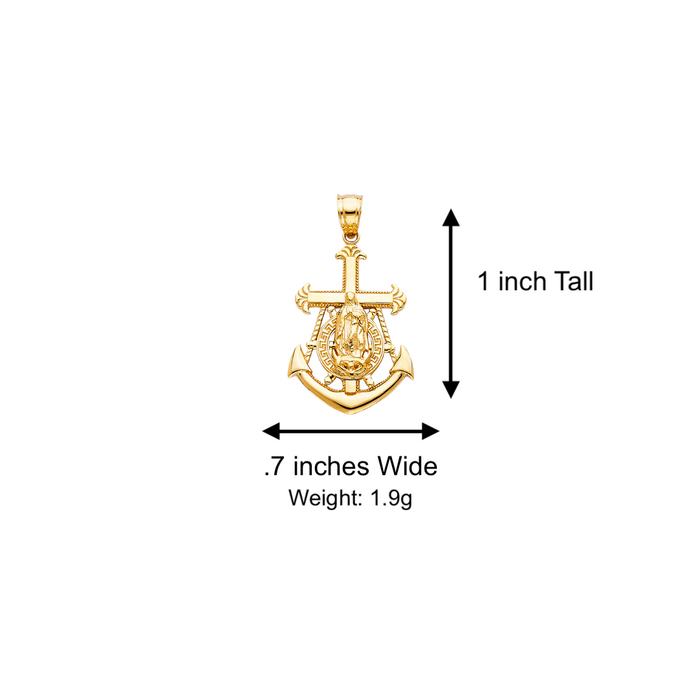 14k Gold Virgin Mary Necklace - Anchor Virgin Mary Gold Pendant - Solid Chain - LE1230