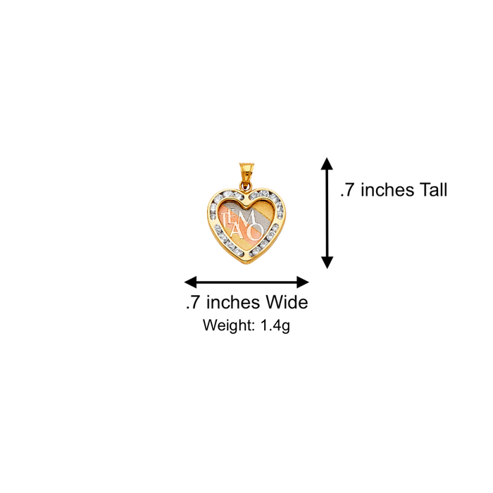 14k Gold Heart Necklace - Tri Tone Te Amo Gemstone Gold Heart Pendant - Solid Chain - LE1328