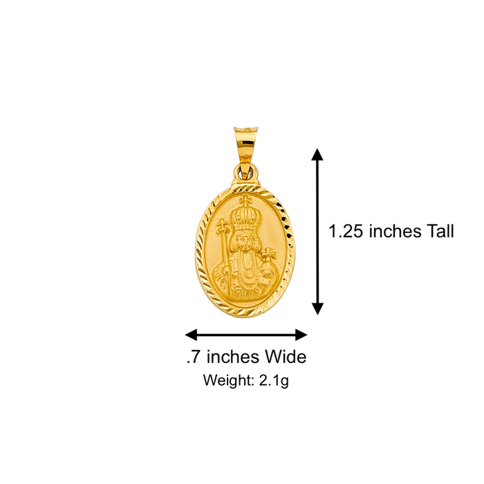 14k Gold Santo Nino de Atocha Necklace - Oval Diamond Cut Gold Pendant - Solid Chain - LE2771