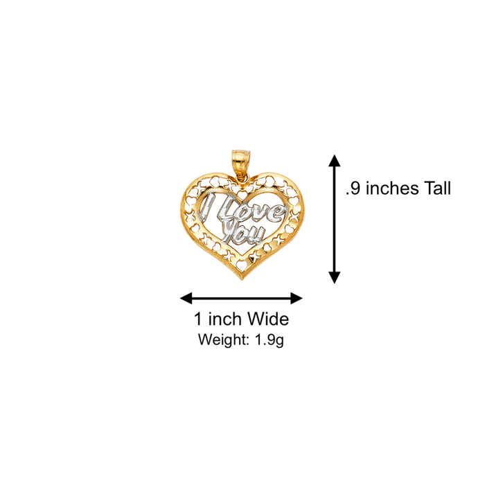 14k Gold Heart Necklace - I Love You Two Tone Gold Heart Pendant - Solid Chain - LE1818