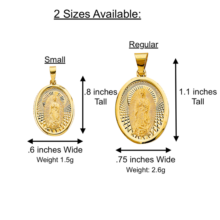 14k Gold Virgin Mary Necklace - Diamond Cut Oval Virgin Mary Gold Pendant - Solid Chain - LE3063