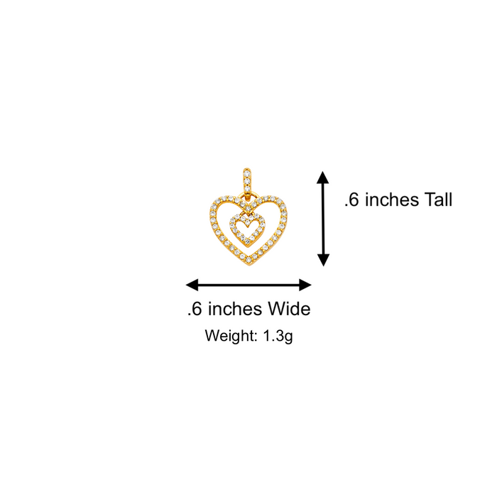 14k Gold Heart Necklace - Double Gemstone Gold Heart Pendant - Solid Chain - LE1773
