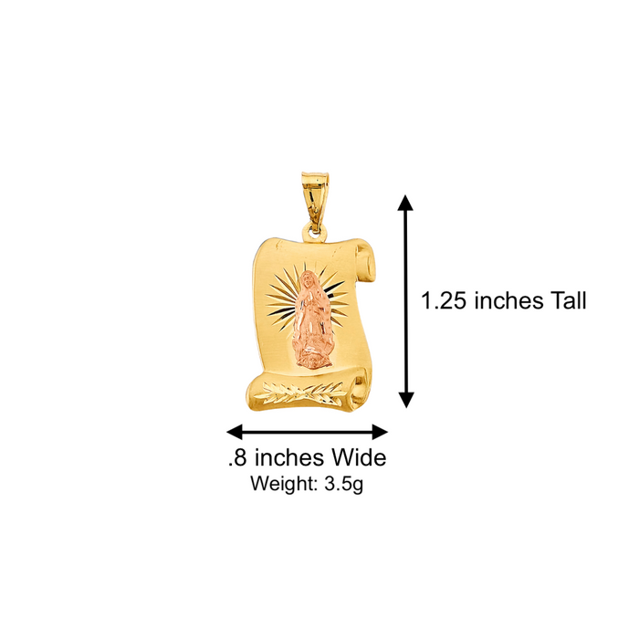 14k Gold Virgin Mary Necklace - Diamond Cut Scroll Virgin Mary Gold Pendant - Solid Chain - LE2893