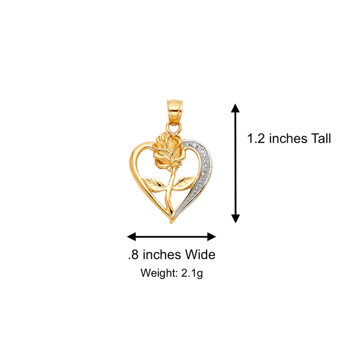 14k Gold Heart Necklace - Rose Flower Gemstone Gold Heart Pendant - Solid Chain - LE1944