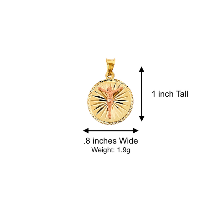 14k Gold Jesus Necklace - Two Tone Diamond Cut Round Jesus Gold Pendant - Solid Chain - LE2898