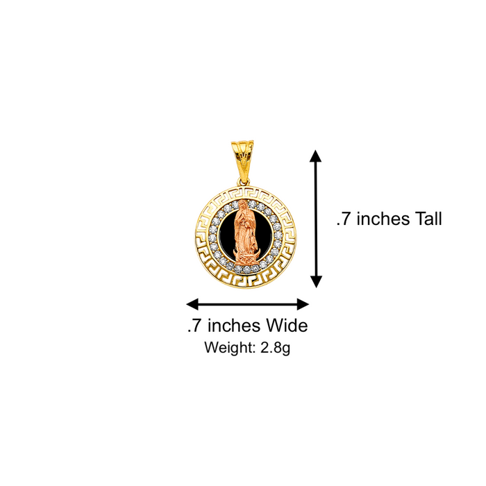 14k Gold Virgin Mary Necklace - Two Tone Black Stone Greek Design Bezel Virgin Mary Gold Pendant - Solid Chain - LE2814