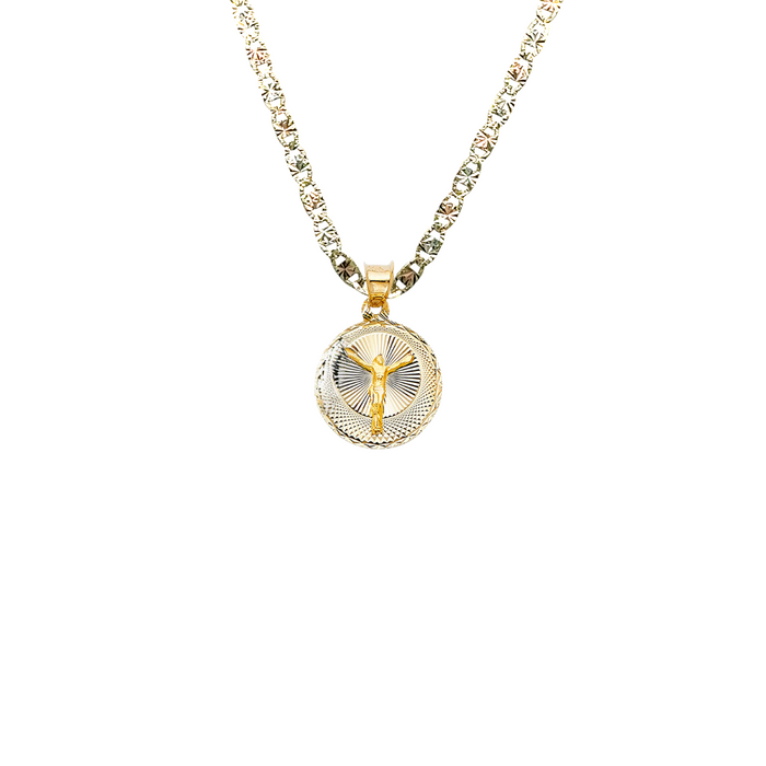 14k Gold Virgin Mary Necklace - Tri Tone Double Sided Virgin Mary Jesus Gold Pendant - Solid Chain - LE0313