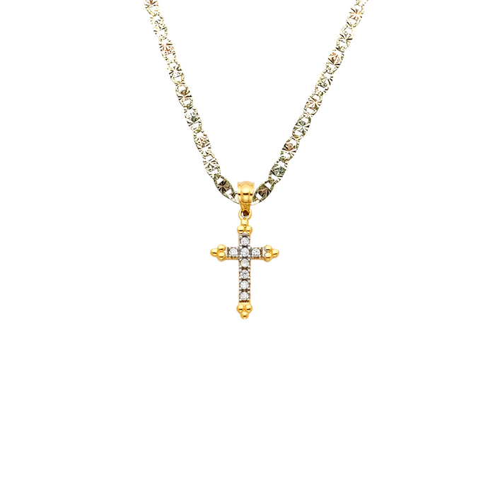 14k Gold Cross Necklace - Gemstone Gold Cross - Solid Chain - LE1063