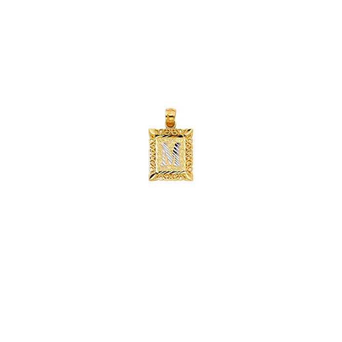 14k Gold Initial Necklace - Two Tone Square Initial Gold Pendant - LE2051P