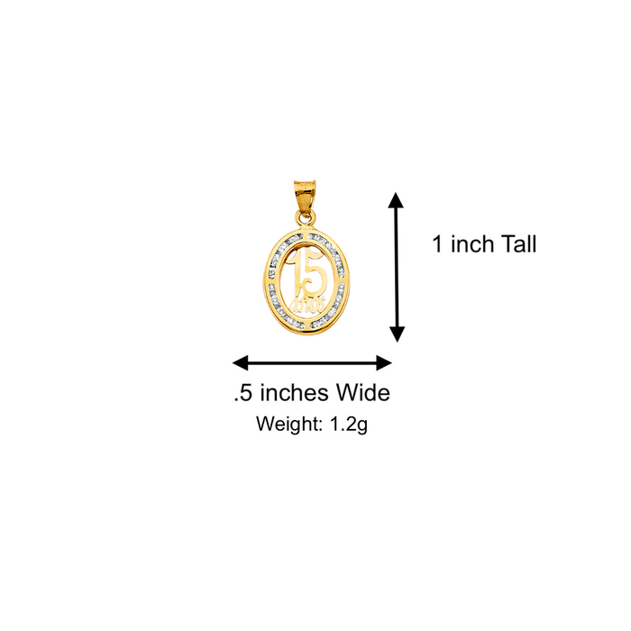 14k Quince Gold Necklace - Gemstone Oval 15 Años Gold Pendant - Solid Chain - LE2952