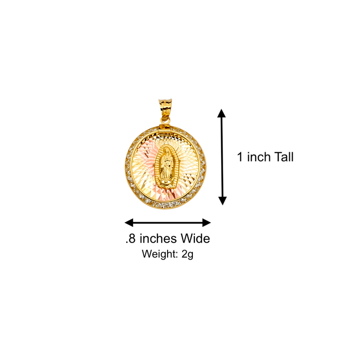 14k Gold Virgin Mary Necklace - Round Gemstone Virgin Mary Gold Pendant - Solid Chain - LE2303