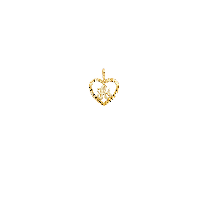 14k Gold Initial Necklace - Diamond Cut Cursive Heart Initial Gold Pendant - LE2054P