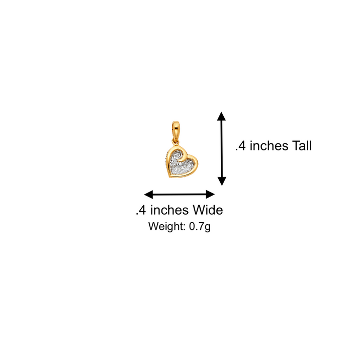 14k Gold Heart Necklace -  Two Tone Diamond Cut Gold Heart Pendant - Solid Chain - LE1794