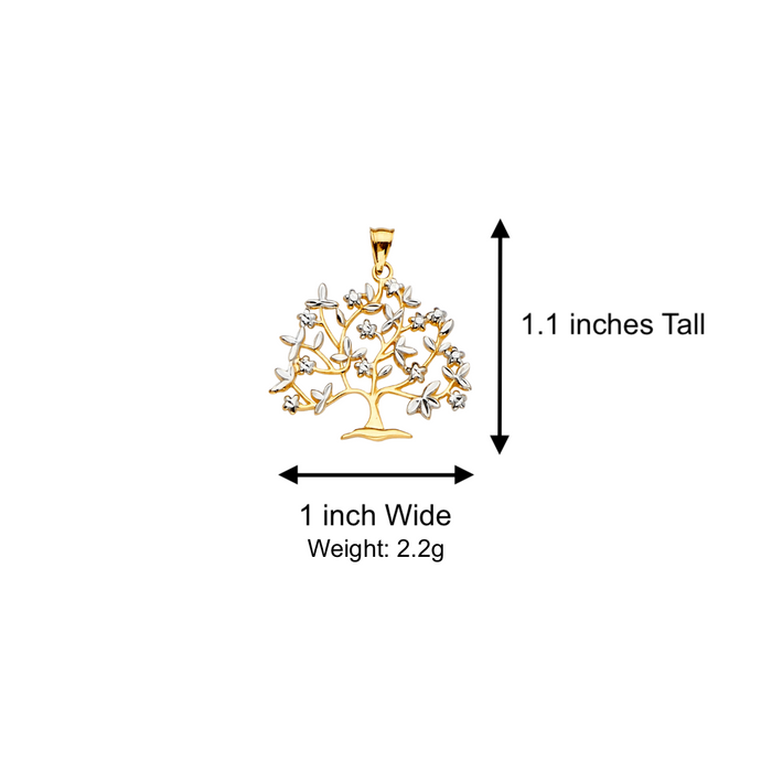 14k Gold Mom Necklace - Two Tone Family Tree of Life Gold Pendant - Solid Chain - LE2388