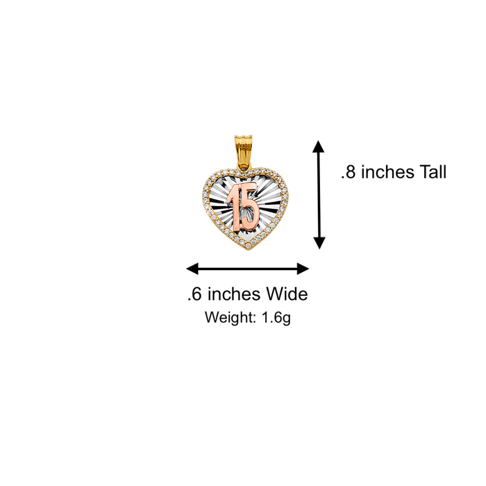 14k Quince Gold Necklace - Tri Tone Gemstone Heart 15 Gold Pendant - Solid Chain - LE2971