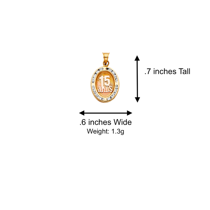 14k Quince Gold Necklace - Oval Gemstone 15 Años Gold Pendant - Solid Chain - LE1329