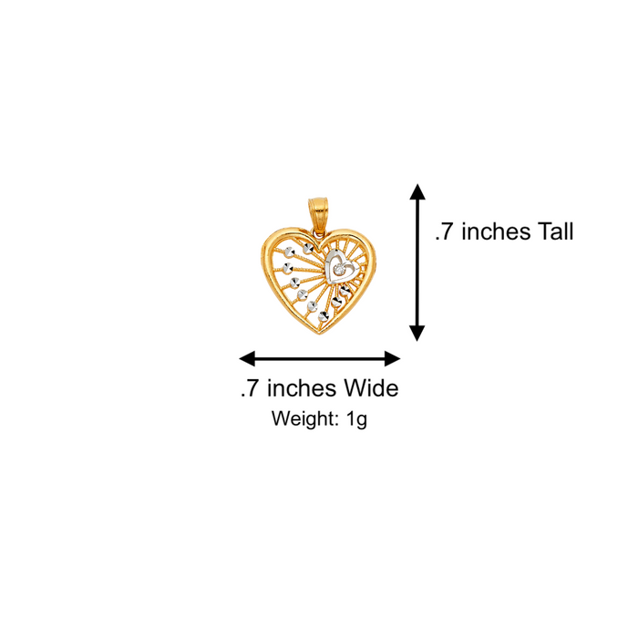 14k Gold Heart Necklace - Two Tone Diamond Cut Gold Heart Pendant - Solid Chain - LE0427