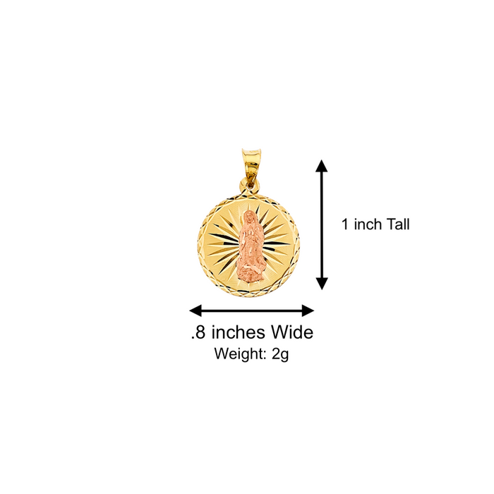 14k Gold Virgin Mary Necklace - Round Diamond Cut Virgin Mary Gold Pendant - Solid Chain - LE2897