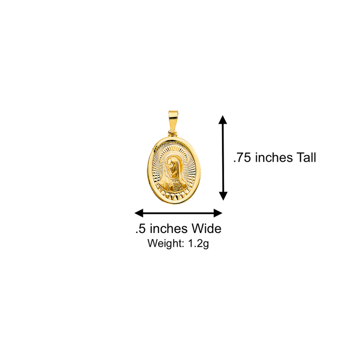 14k Gold Virgin Mary Necklace - Diamond Cut Virgin Mary Gold Pendant - Solid Chain - LE3065
